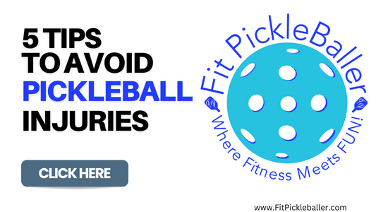 5 tips to avoid pickleball injuries with a logo of Fit Pickleballer